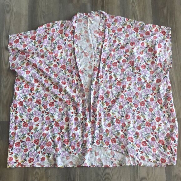 ANTHROPOLOGIE FLORAL SHORT SLEEVE KIMONO CARDIGAN SIZE SMALL - Picture 1 of 5